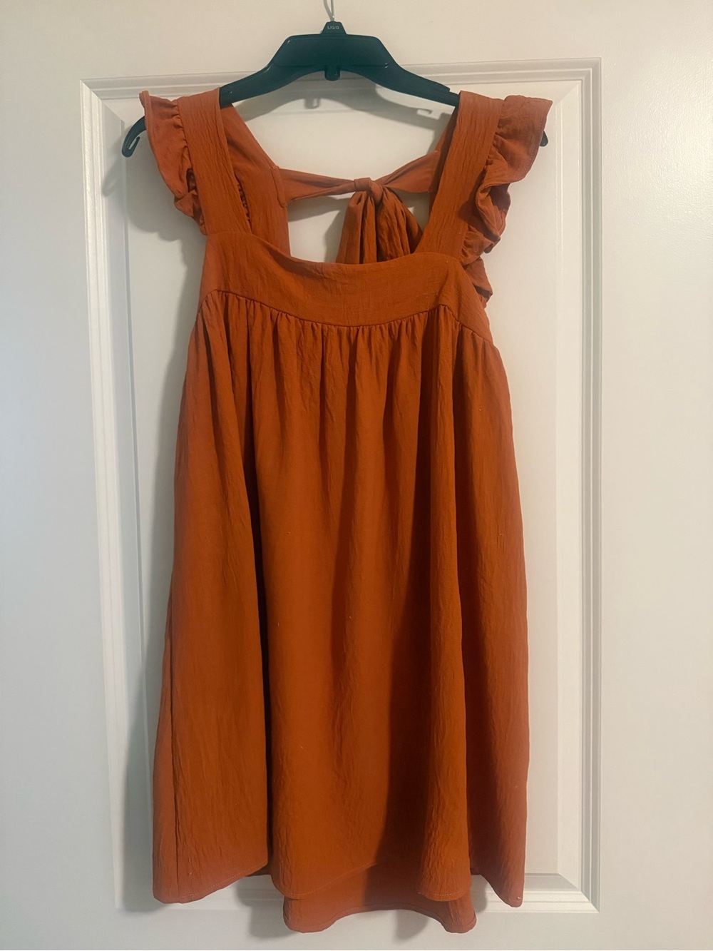Women Rust Orange Ruffle Strap Dress